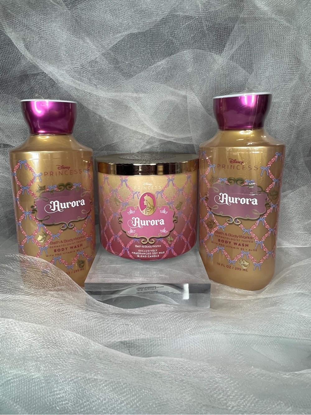 Set of 3 Bath & Body Works Aurora Candle & Body Wash Set BBW (FL1083)